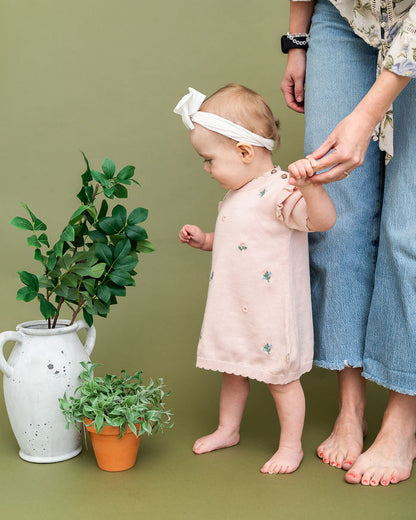 Floral Embroidered Short Sleeve Ruffle Dress (Organic Cotton) - Model