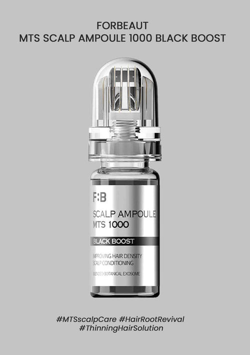 F:B Scalp Ampoule MTS 1000 Black Boost bottle on a gray background