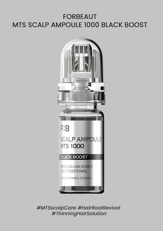 F:B Scalp Ampoule MTS 1000 Black Boost bottle on a gray background