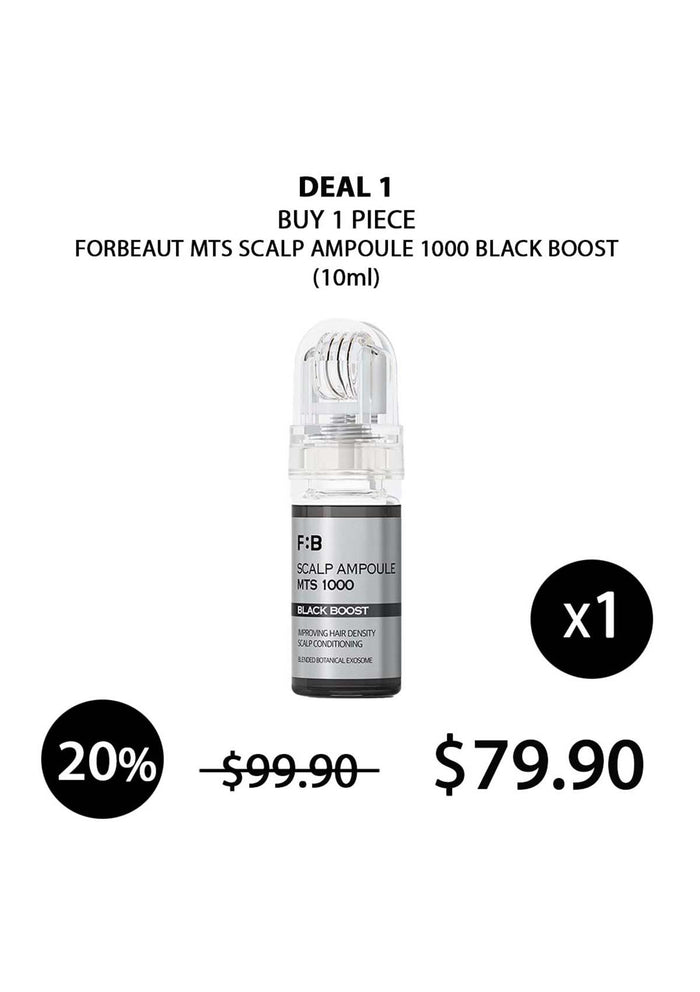 Forbeaut MTS Scalp Ampoule 1000 Black Boost product with promotional pricing on a white background