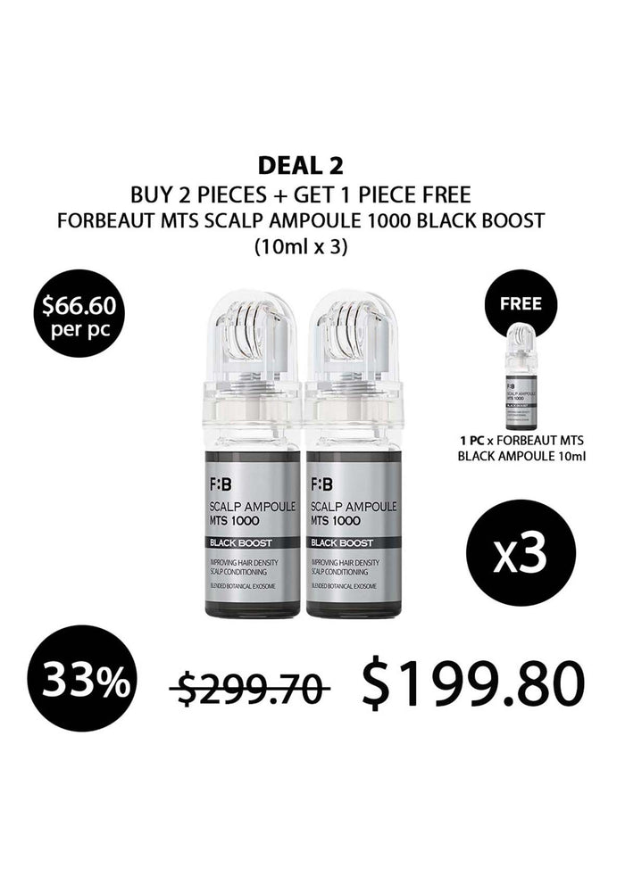 Promotional offer for Forbeaut MTS Scalp Ampoule 1000 Black Boost with pricing and deal details.