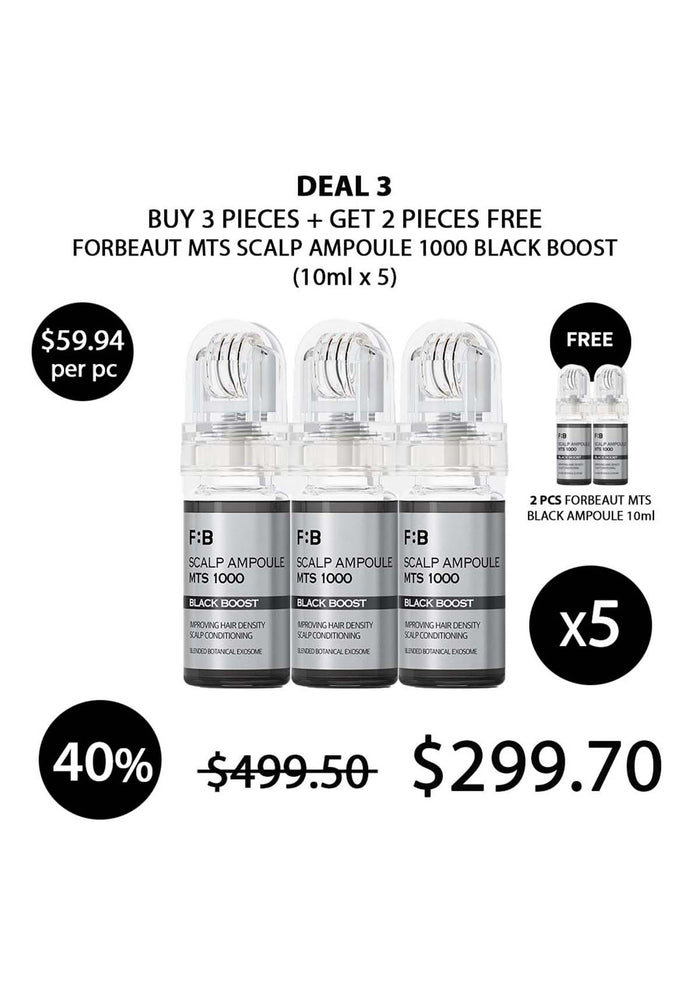 Promotional offer for Forbeaut MTS Scalp Ampoule 1000 Black Boost with pricing and quantity details.