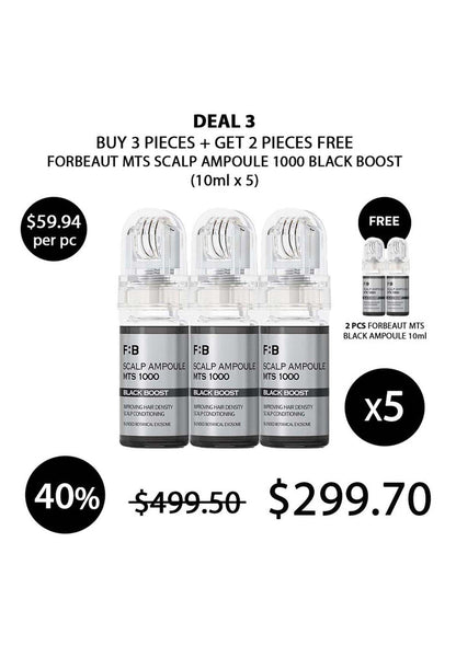 Promotional offer for Forbeaut MTS Scalp Ampoule 1000 Black Boost with pricing and quantity details.
