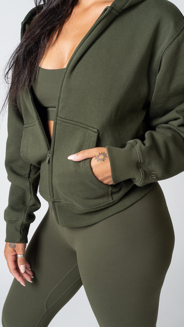 Foundation Full Zip Hoodie in Olive - view 4