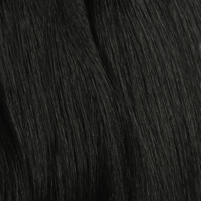 SHAKE N GO silky natural jet black straight hair extension close up texture for Freetress Equal drawstring ponytail.