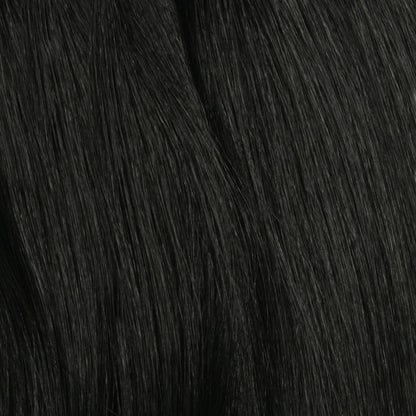 SHAKE N GO silky natural jet black straight hair extension close up texture for Freetress Equal drawstring ponytail.