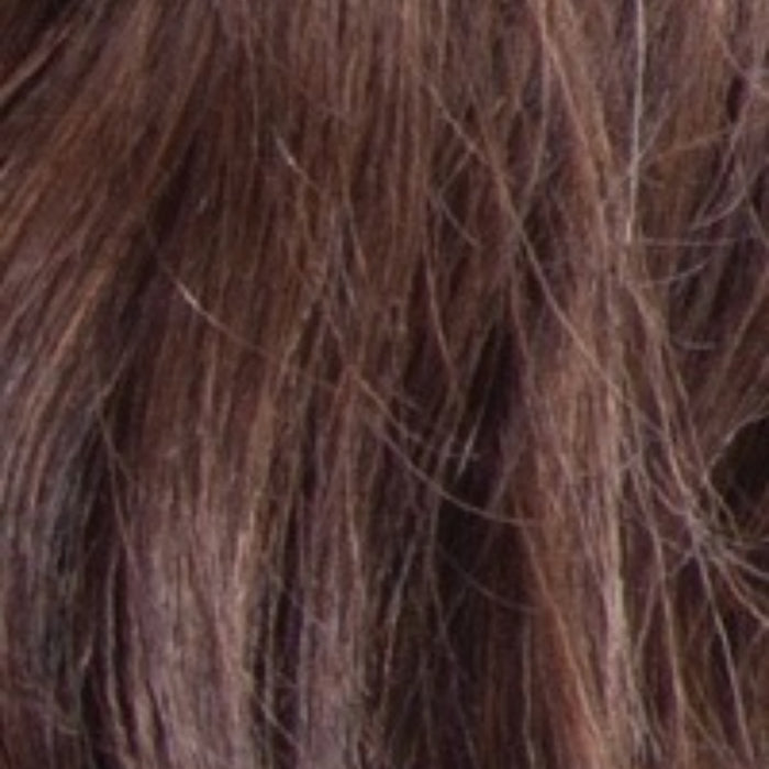 SHAKE N GO Freetress Equal drawstring ponytail close up chestnut brown synthetic hair texture with soft layered strands