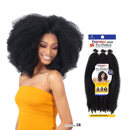 Shake N Go freeTress pre-fluffed braiding hair in color 1B with model wearing afro style hair