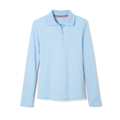 French Toast Girls Plus Long Sleeve Interlock Polo with Picot Collar