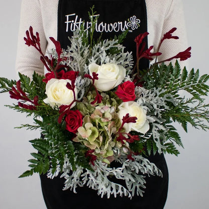 Frosty Grey Christmas DIY Flower Bouquet in Hand