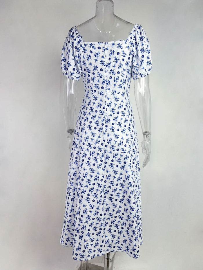 Full Size Floral Print Tie Front Slit Dress Plus Size