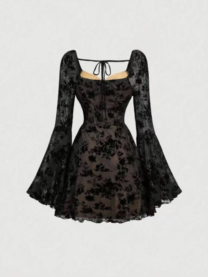 Full Size Sweetheart Neck Flared Sleeve Mini Dress Plus Size