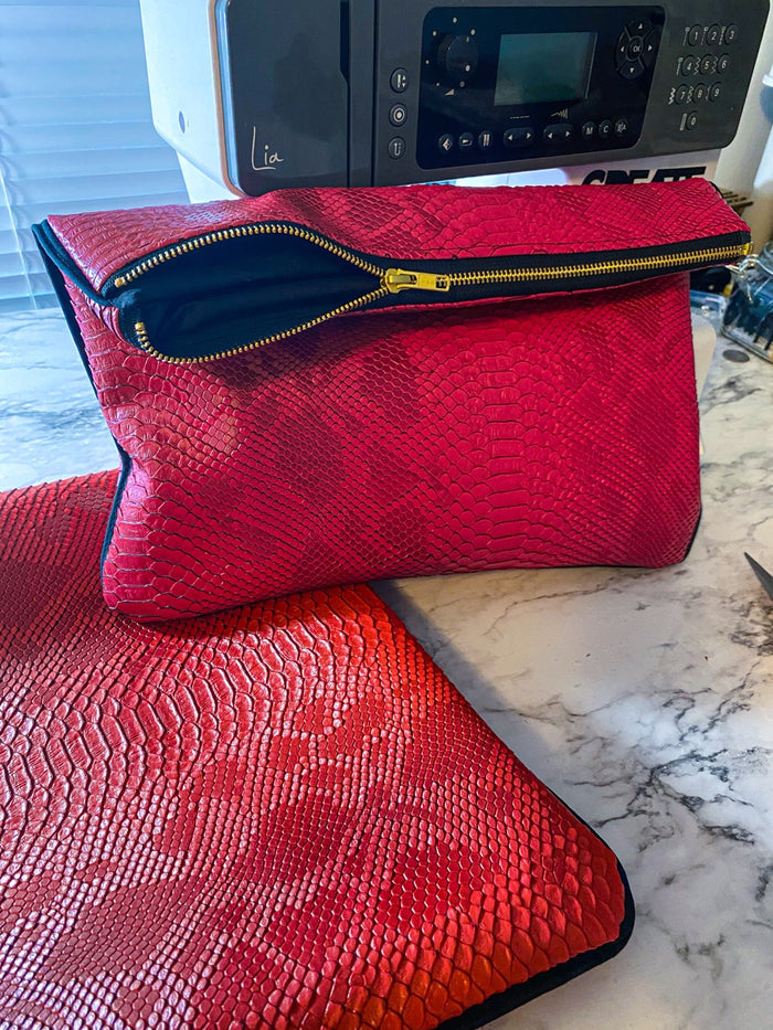 Fuschia Snakeskin Foldover  image 1
