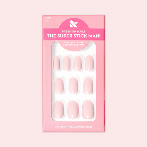 Gelato | Short | Round - Tab Press-On soft baby pink false nails in packaged box for easy at-home manicure