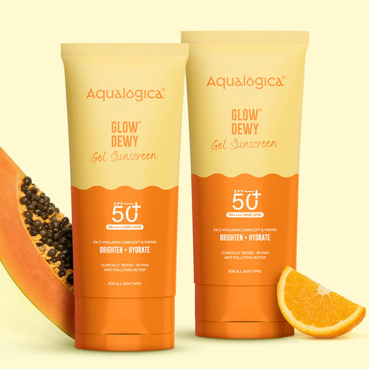 Glow+ Dewy Gel Sunscreen In-Vivo Tested SPF 50+ PA++++ with Papaya & Vitamin C - 80g (Pack of 2)