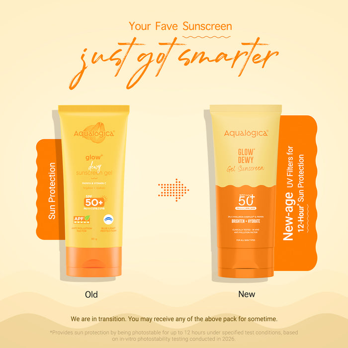 Glow+ Dewy Gel Sunscreen In-Vivo Tested SPF 50+ PA++++ with Papaya & Vitamin C - 80g (Pack of 2)