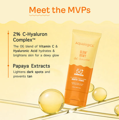 Glow+ Dewy Gel Sunscreen In-Vivo Tested SPF 50+ PA++++ with Papaya & Vitamin C - 80g (Pack of 2)