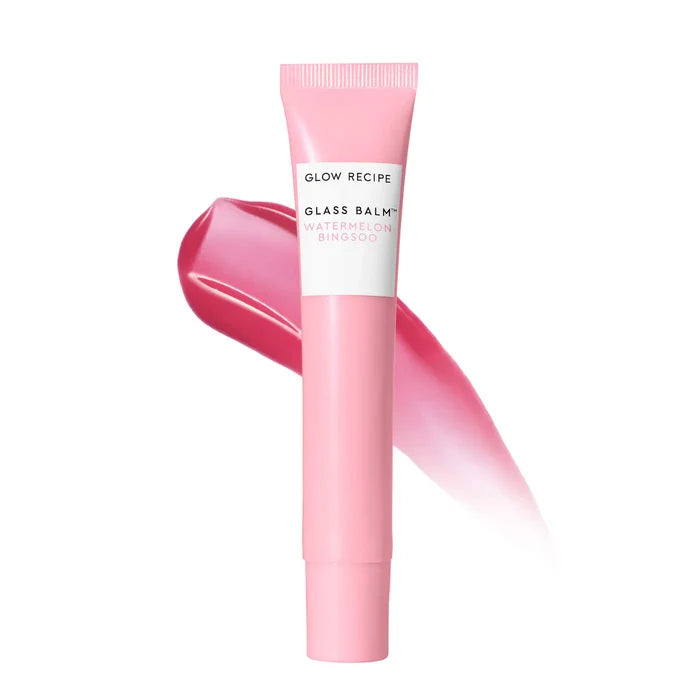 Glow Recipe Glass Balm Lip Treatment in various shades, featuring a glossy, hydrating lip balm with a smooth, shiny finish.