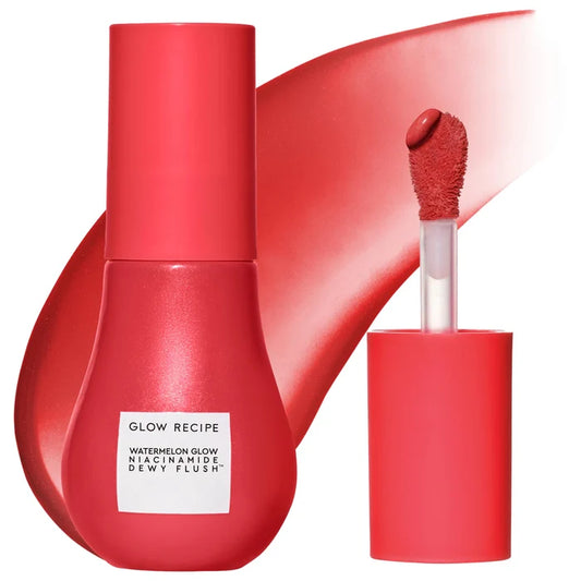 Glow Recipe Watermelon Glow Niacinamide Dewy Flush brightening serum blush in a pink compact with a smooth, dewy finish.