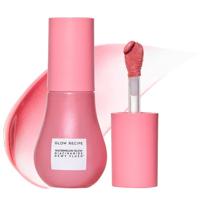 Glow Recipe Watermelon Glow Niacinamide Dewy Flush brightening serum blush in a pink, gel-like formula with watermelon scent.