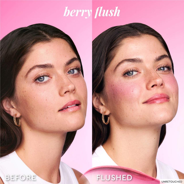 Glow Recipe Watermelon Glow Niacinamide Dewy Flush brightening serum blush in a compact with a pink tinted, dewy finish.