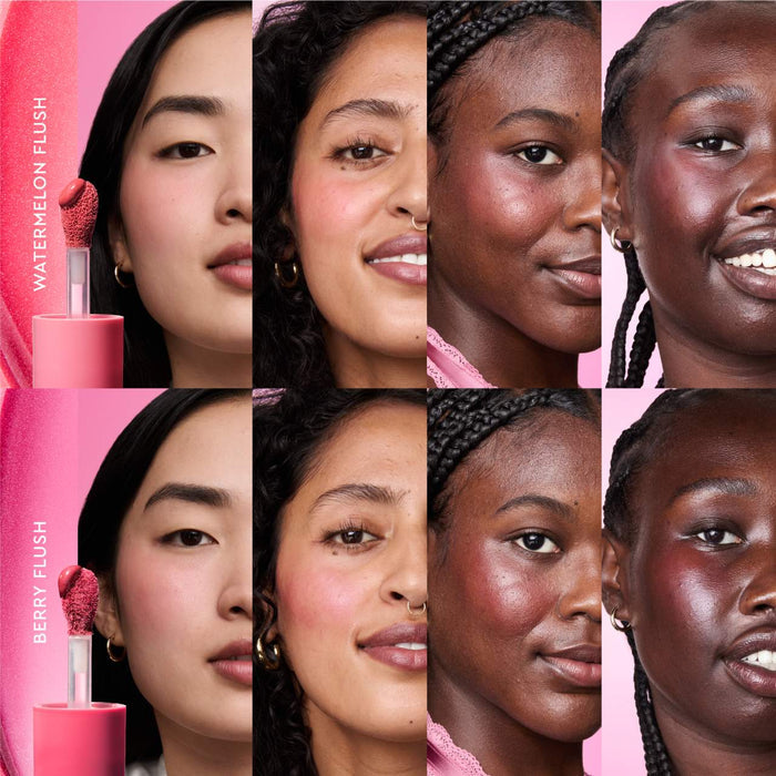 Glow Recipe Watermelon Glow Niacinamide Dewy Flush brightening serum blush in a pink, dewy compact with a smooth, glossy finish