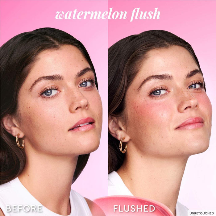 Glow Recipe Watermelon Glow Niacinamide Dewy Flush brightening serum blush in a vibrant pink shade, with a smooth, dewy finish.