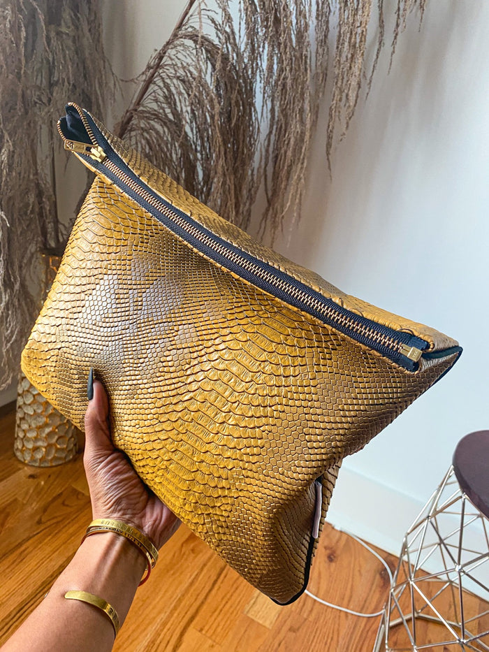Gold Snakeskin Clutch Foldover  image 0