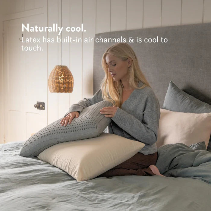 Graphite Latex Pillow - Natural foam pillow alternative soft bouncy supportive cooling 100% cotton undyed unbleached cover