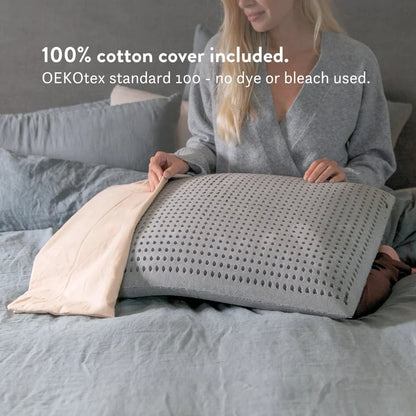 Graphite Latex Pillow - Natural foam pillow alternative soft bouncy supportive cooling 100% cotton undyed unbleached cover