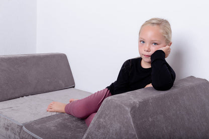 Rose brown grow-with-me pants for toddlers and kids, made from soft, eco-friendly fabric. Adjustable waistband and cuffs for extended wear. Ethically made in Canada.