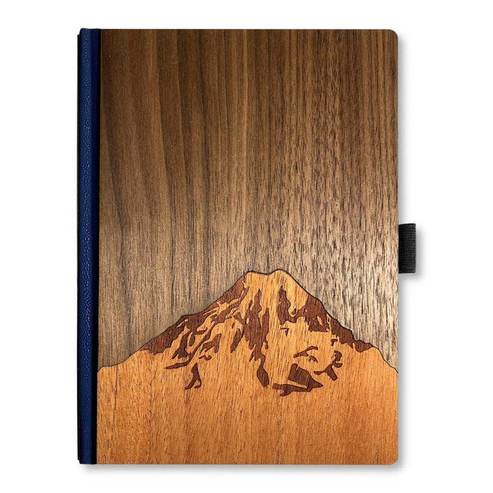 Handcrafted 6x8 wood journal with smooth wooden cover and visible grain, featuring a classic binding for writing or sketching.