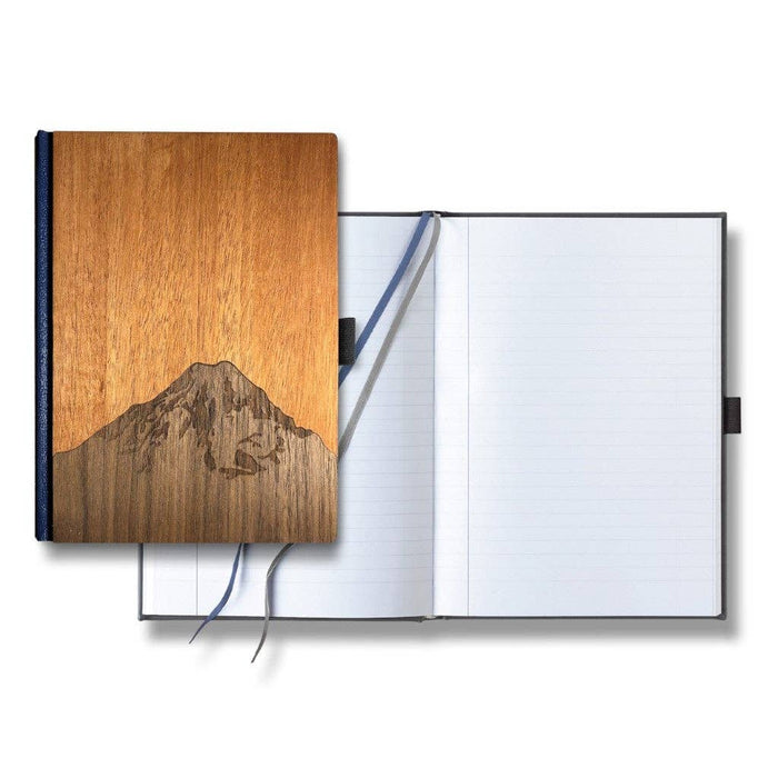 Handcrafted 6x8 wood journal with natural finish, featuring a rustic cover and writing pages, by WUDN Handcrafted.