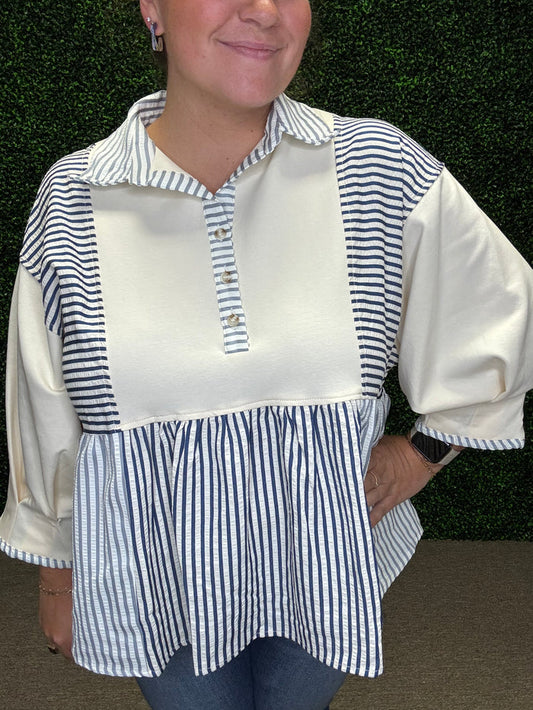 Harbor Stripe Peplum Top by She + Sky