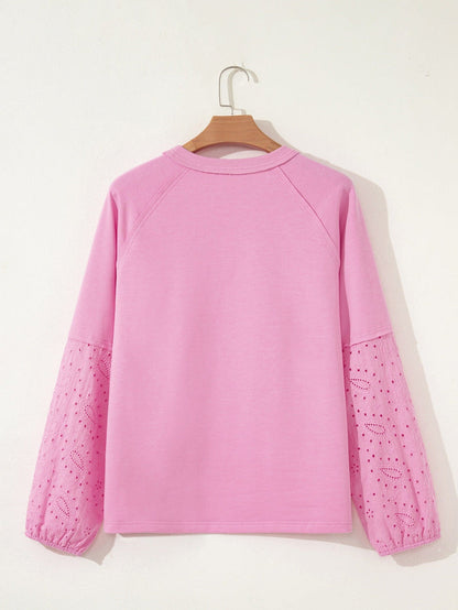 Heart Pattern Long Sleeve Patchwork Top
