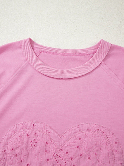 Heart Pattern Long Sleeve Patchwork Top