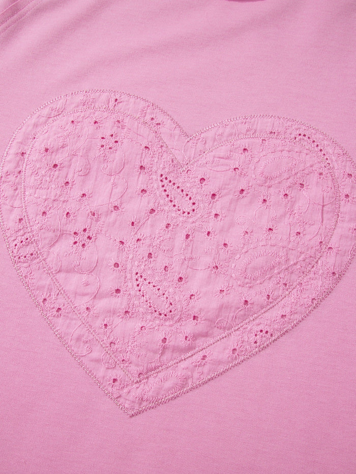 Heart Pattern Long Sleeve Patchwork Top