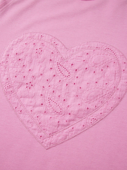 Heart Pattern Long Sleeve Patchwork Top