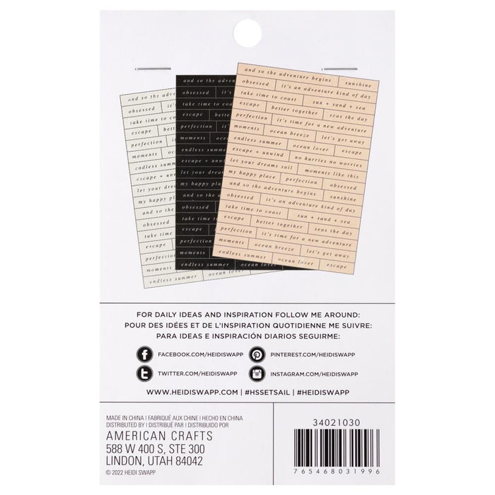 Heidi Swapp - Sentiment Stickers - 123/Pkg - Set Sail. Available at Embellish Away located in Bowmanville Ontario Canada.