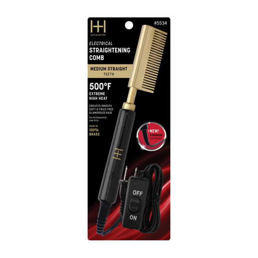 H&H Straightening Comb Medium Wide Teeth [Black/Gold] #5534