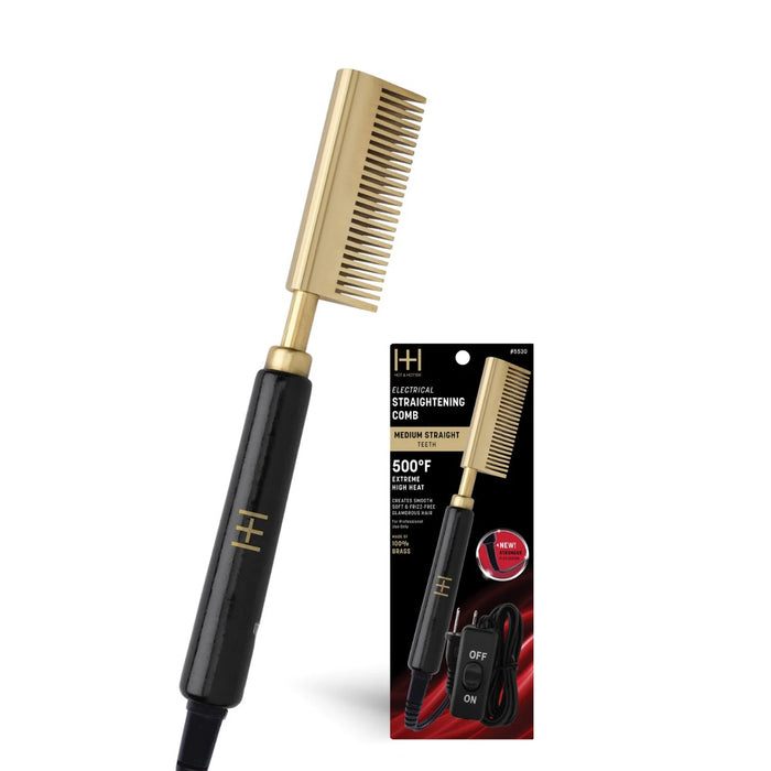 H&H Straightening Comb Medium Wide Teeth [Black/Gold] #5534