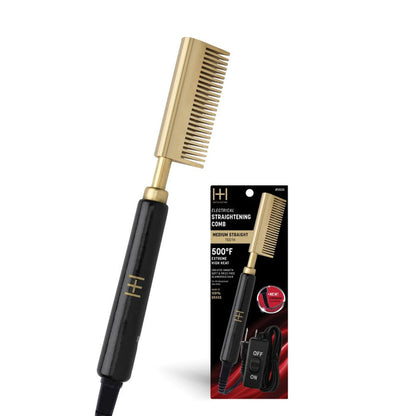 H&H Straightening Comb Medium Wide Teeth [Black/Gold] #5534