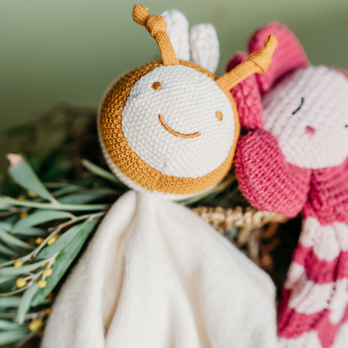 Honey Bee - Organic Baby Lovey Security Blanket Cuddle Cloth