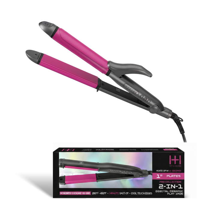 Hot & Hotter 2 in 1 Ceramic Flat Iron Hair Styler 1 1/4 Inch, 1 Count, Black & Pink