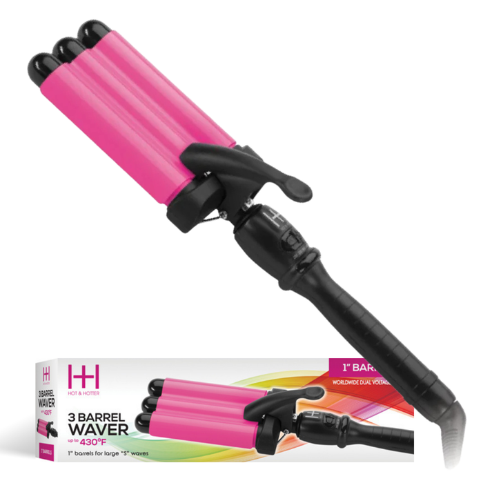Hot & Hotter 3 Barrel Waver Curling Iron 1 Inch, 1 Count, Black & Pink