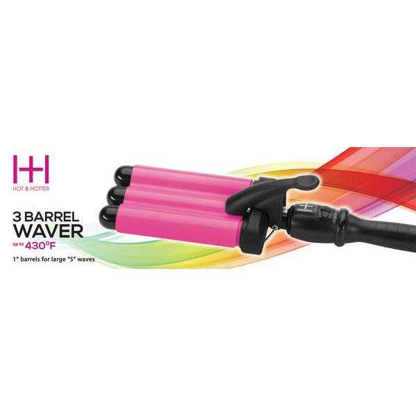 Hot & Hotter 3 Barrel Waver Curling Iron 1 Inch, 1 Count, Black & Pink