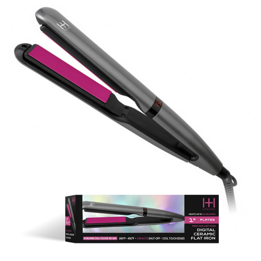Hot & Hotter 3D Floating Plates Digital Ceramic Flat Iron 1 Inch, 1 Count, Black & Pink