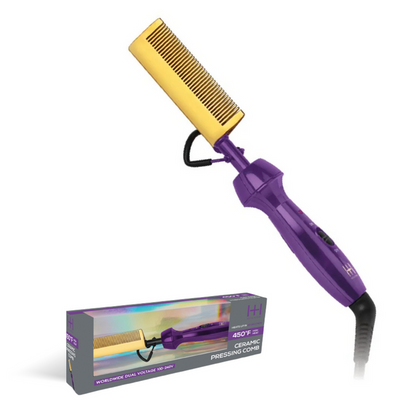 Hot & Hotter Electric Ceramic Pressing Comb, 1 Count, Purple & Gold
