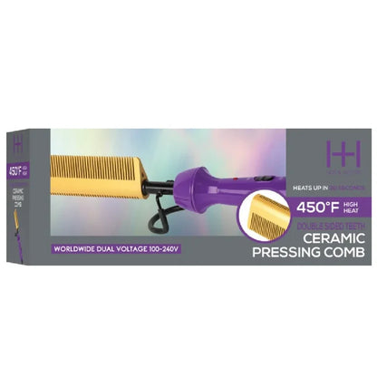 Hot & Hotter Electric Ceramic Pressing Comb, 1 Count, Purple & Gold