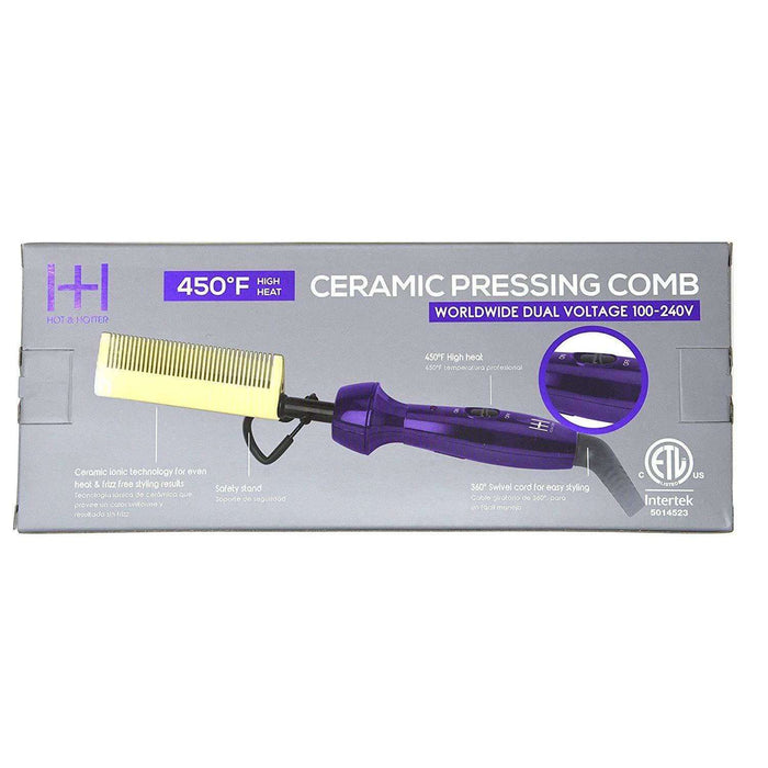 Hot & Hotter Electric Ceramic Pressing Comb, 1 Count, Purple & Gold